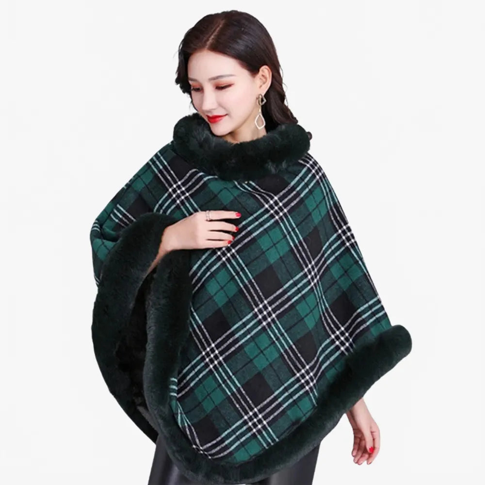Poncho élégant femme avec détails en fausse fourrure-Poncho Passion