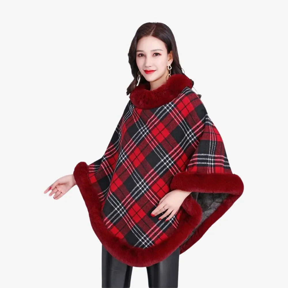 Poncho élégant femme avec détails en fausse fourrure-Poncho Passion