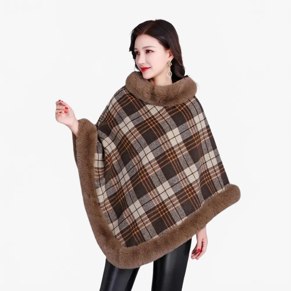 Poncho élégant femme avec détails en fausse fourrure-Poncho Passion