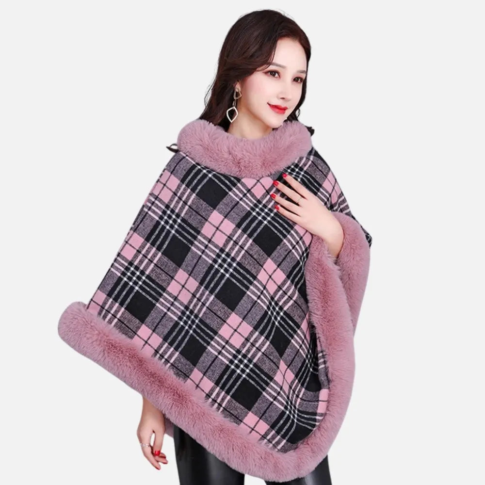 Poncho élégant femme avec détails en fausse fourrure-Poncho Passion