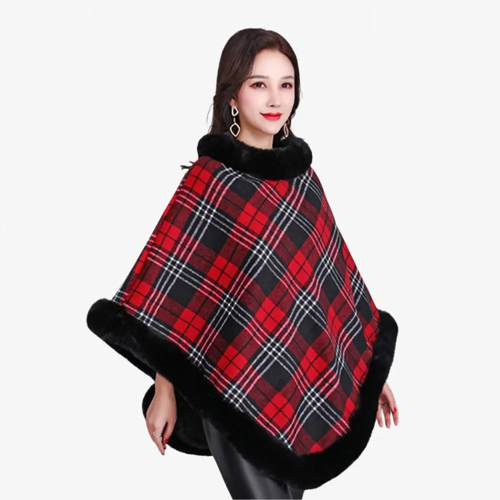 Poncho élégant femme avec détails en fausse fourrure-Poncho Passion