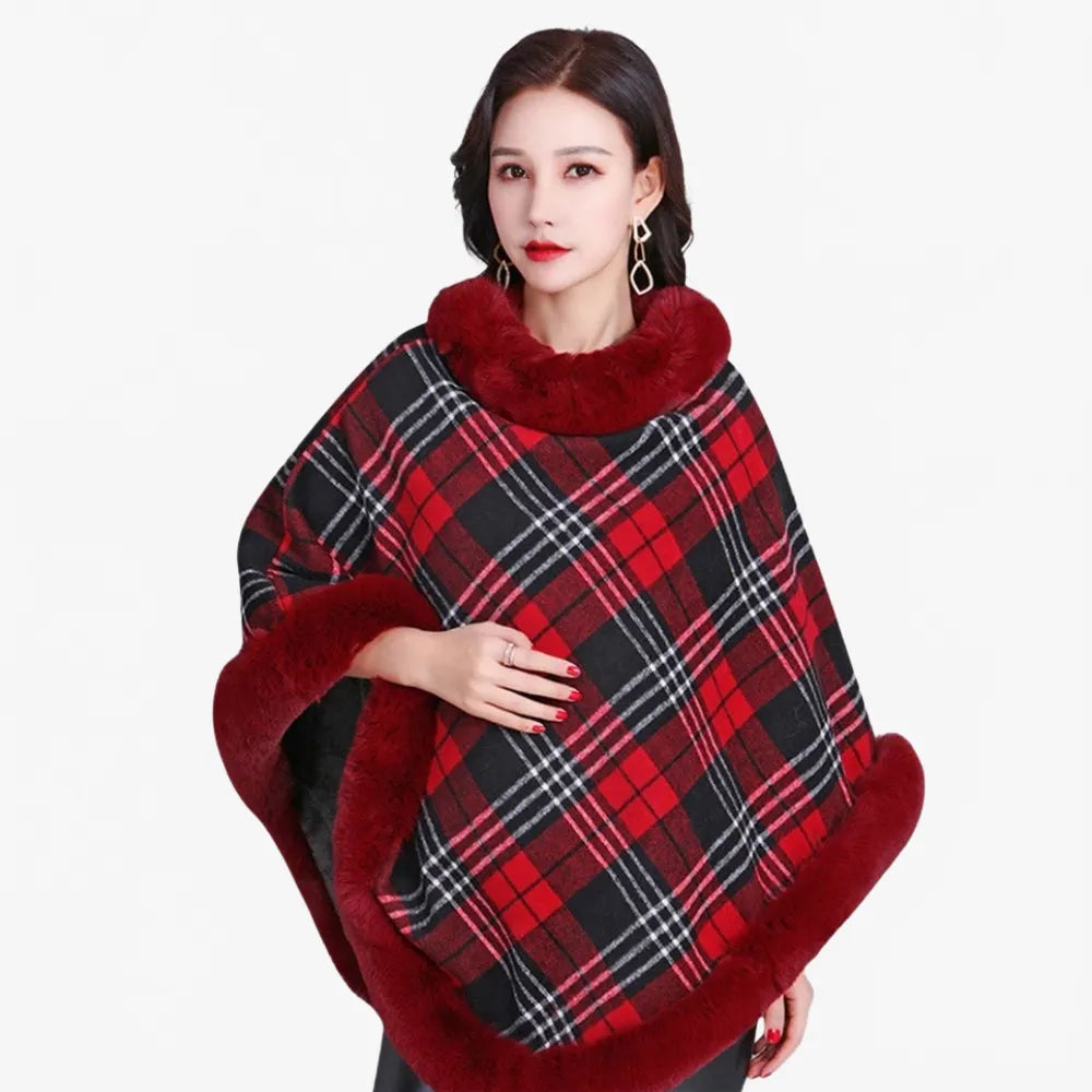 Poncho élégant femme avec détails en fausse fourrure-Poncho Passion