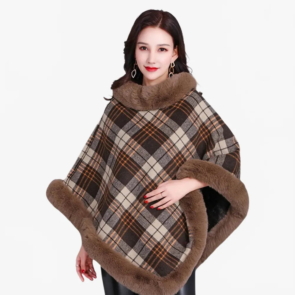 Poncho élégant femme avec détails en fausse fourrure-Poncho Passion