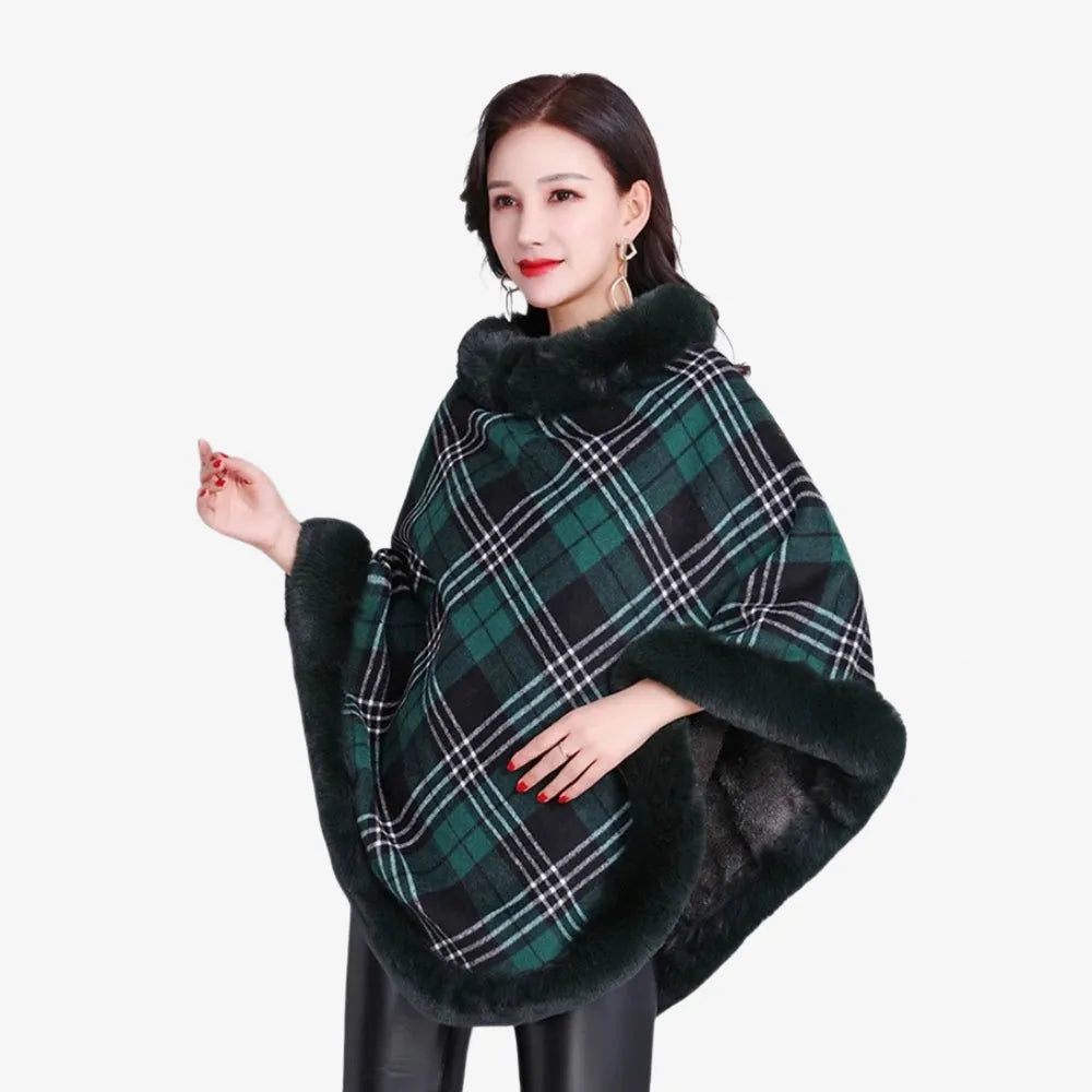 Poncho élégant femme avec détails en fausse fourrure-Poncho Passion