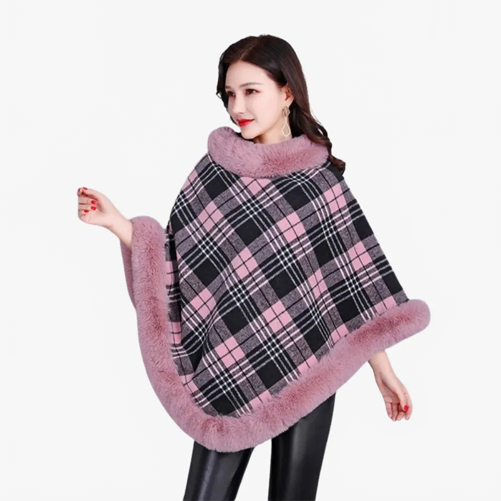 Poncho élégant femme avec détails en fausse fourrure-Poncho Passion