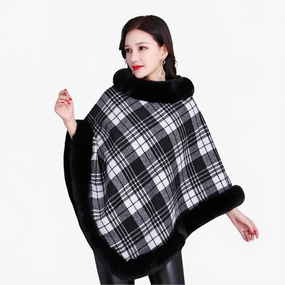 Poncho élégant femme avec détails en fausse fourrure-Poncho Passion