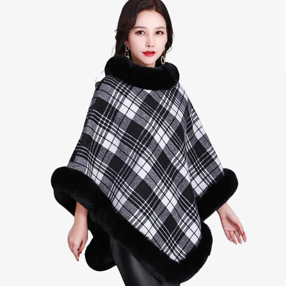 Poncho élégant femme avec détails en fausse fourrure-Poncho Passion