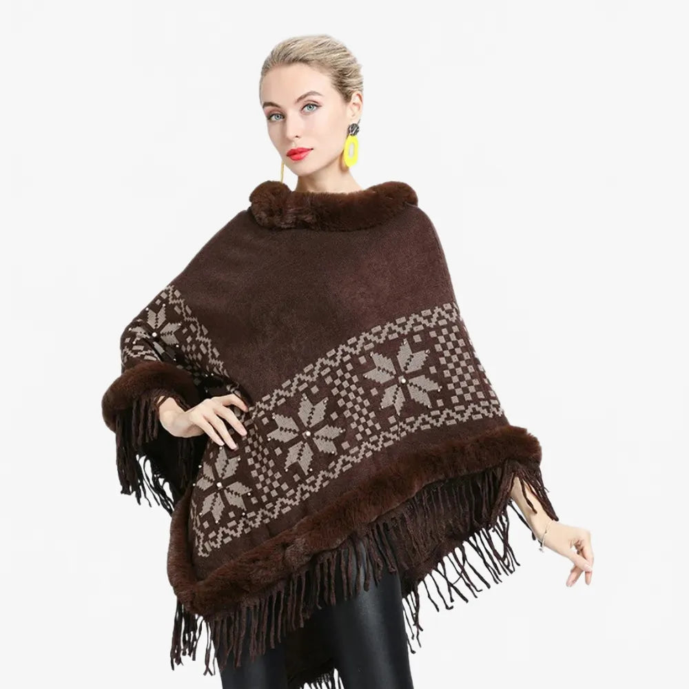 Poncho élégant flocons d'hiver pour femme-Poncho Passion