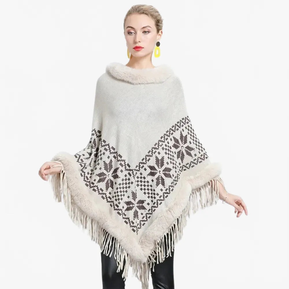 Poncho élégant flocons d'hiver pour femme-Poncho Passion
