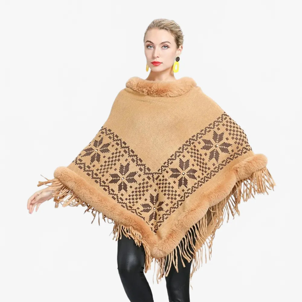 Poncho élégant flocons d'hiver pour femme-Poncho Passion
