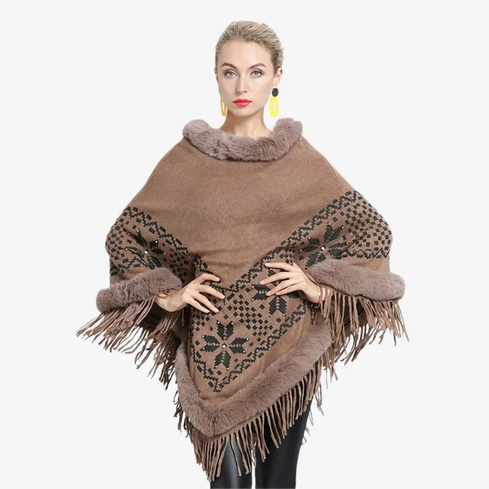 Poncho élégant flocons d'hiver pour femme-Poncho Passion
