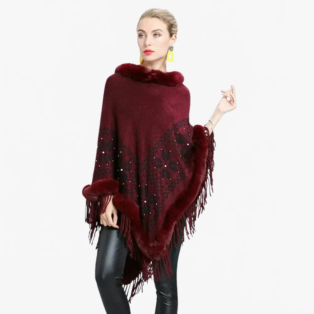 Poncho élégant flocons d'hiver pour femme-Poncho Passion