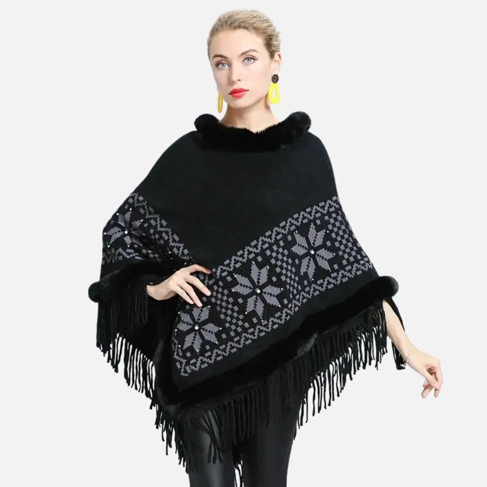 Poncho élégant flocons d'hiver pour femme-Poncho Passion