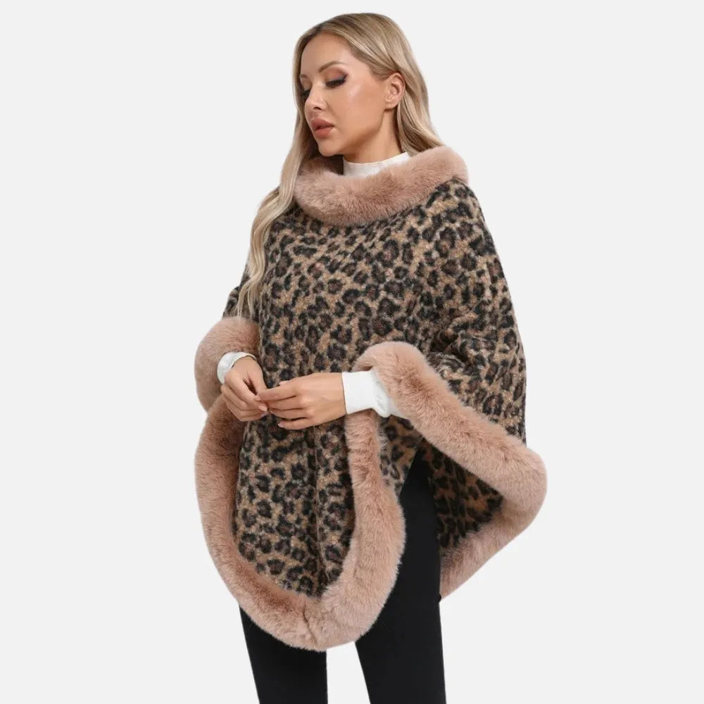 Poncho élégant imprimé léopard pour femme-Poncho Passion