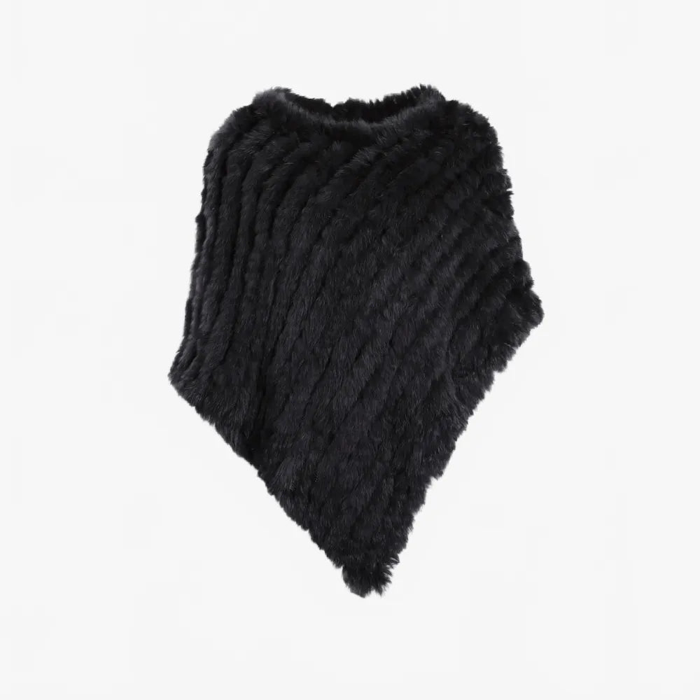Poncho élégant noir en fausse fourrure pour femme-Poncho Passion