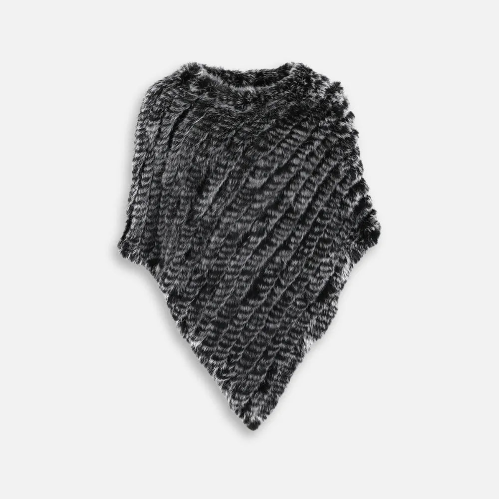 Poncho élégant noir en fausse fourrure pour femme-Poncho Passion