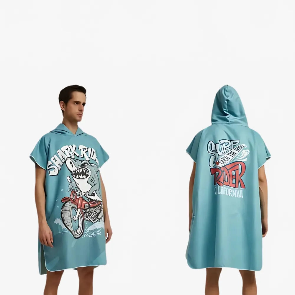 Poncho enfant à capuche motif requin amusant-Poncho Passion