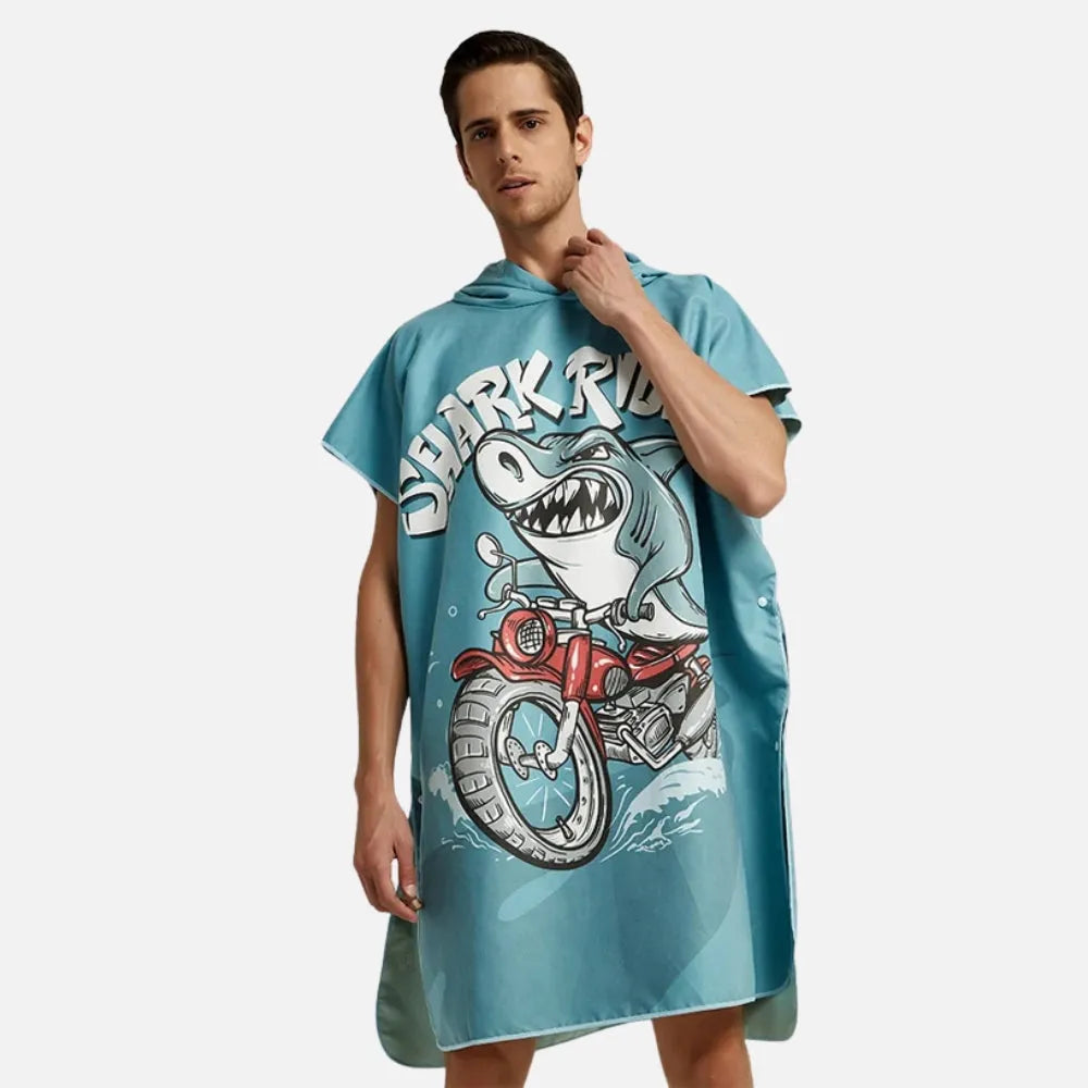 Poncho enfant à capuche motif requin amusant-Poncho Passion