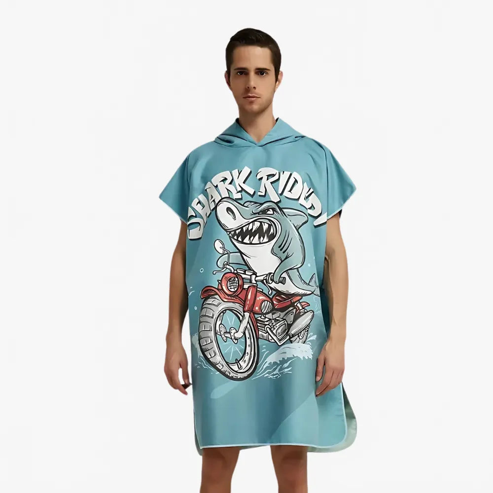 Poncho enfant à capuche motif requin amusant-Poncho Passion