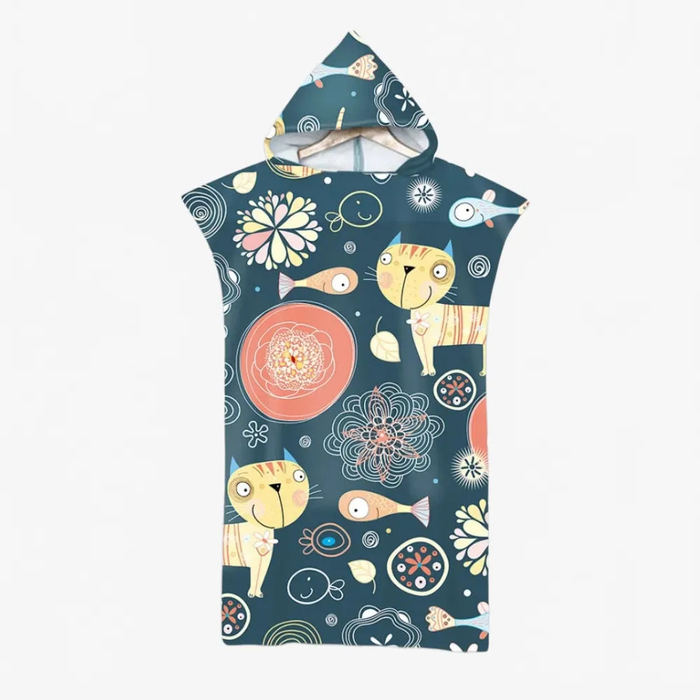 Poncho enfant animalier ludique chat et poisson-Poncho Passion