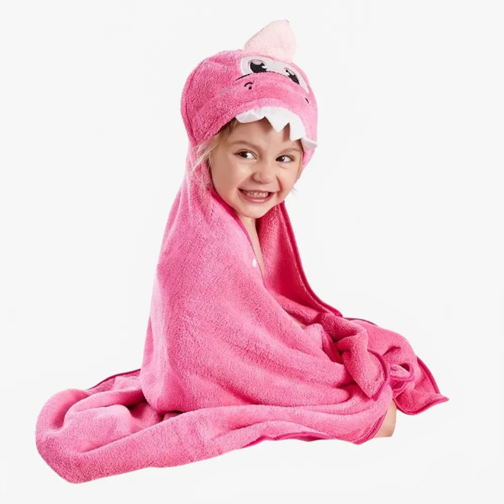 Poncho enfant dinosaure rose amusant pour la plage-Poncho Passion