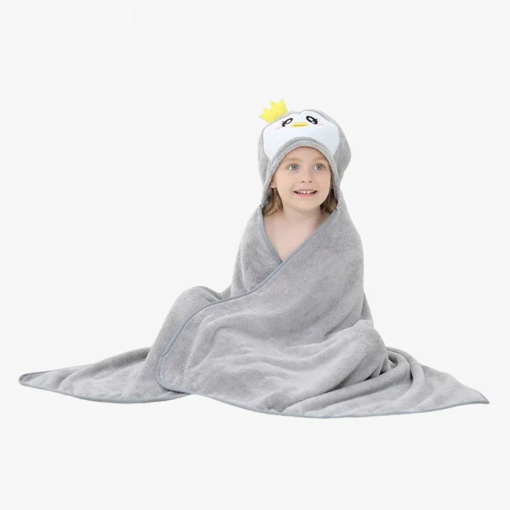Poncho enfant pingouin gris pour sorties plage-Poncho Passion