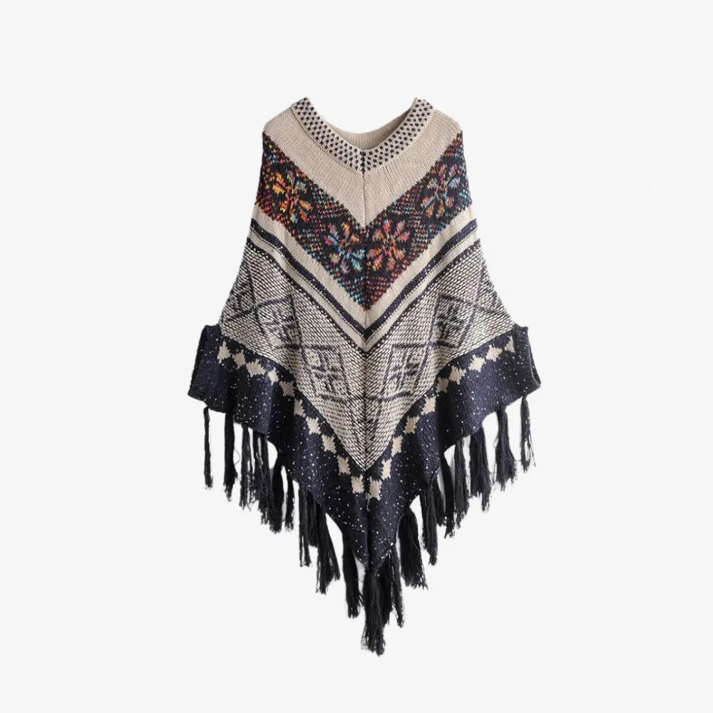 Poncho ethnique à franges pour un style bohème chic-Poncho Passion