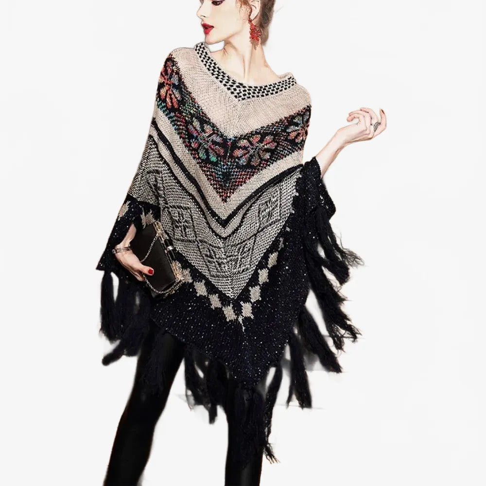 Poncho ethnique à franges pour un style bohème chic-Poncho Passion
