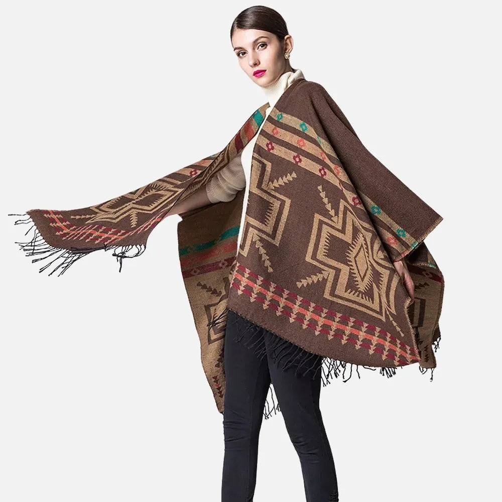 Poncho ethnique à motifs croix pour homme femme-Poncho Passion