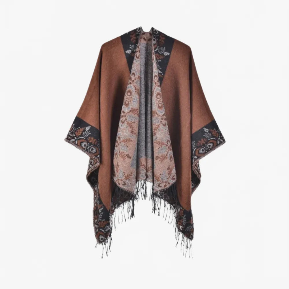 Poncho floral à franges bohème pour femme-Poncho Passion