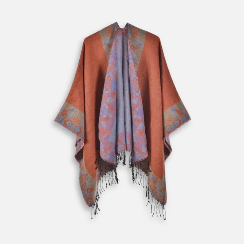 Poncho floral à franges bohème pour femme-Poncho Passion