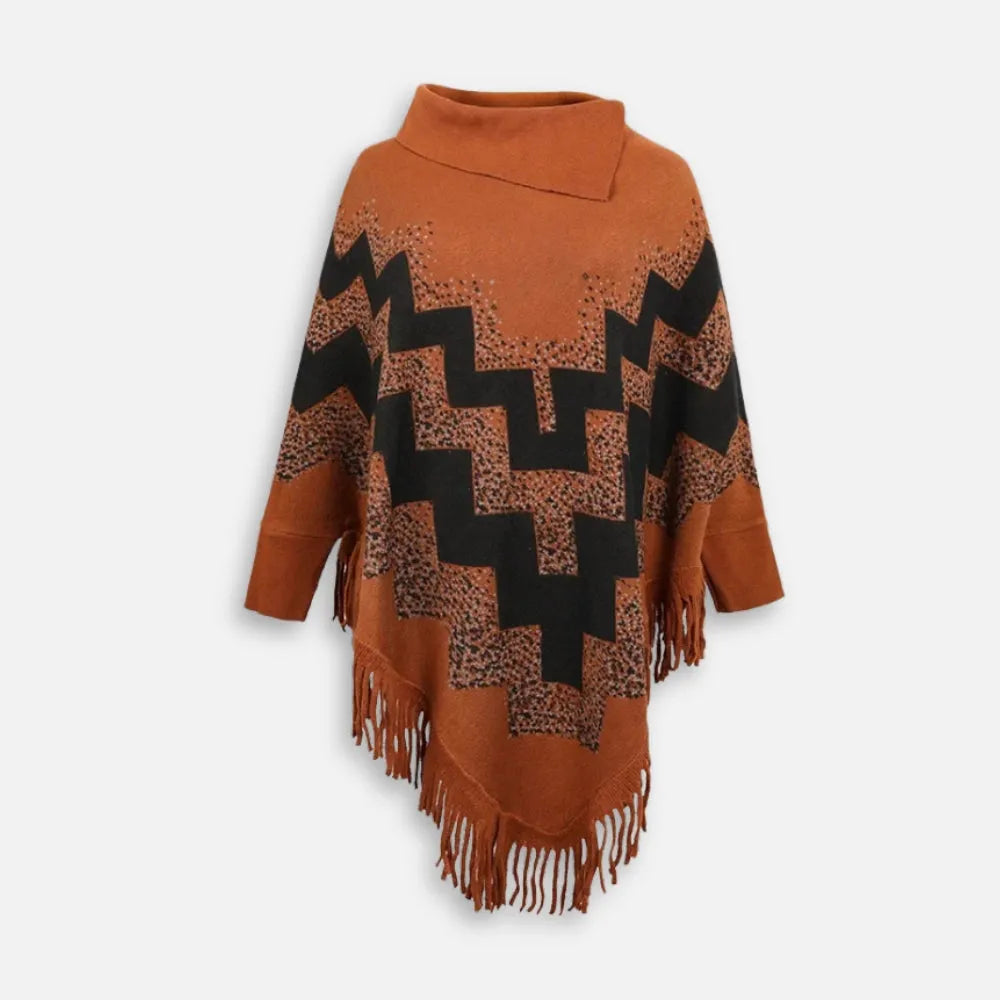 Poncho frangé élégant polyvalent pour toutes saisons-Poncho Passion