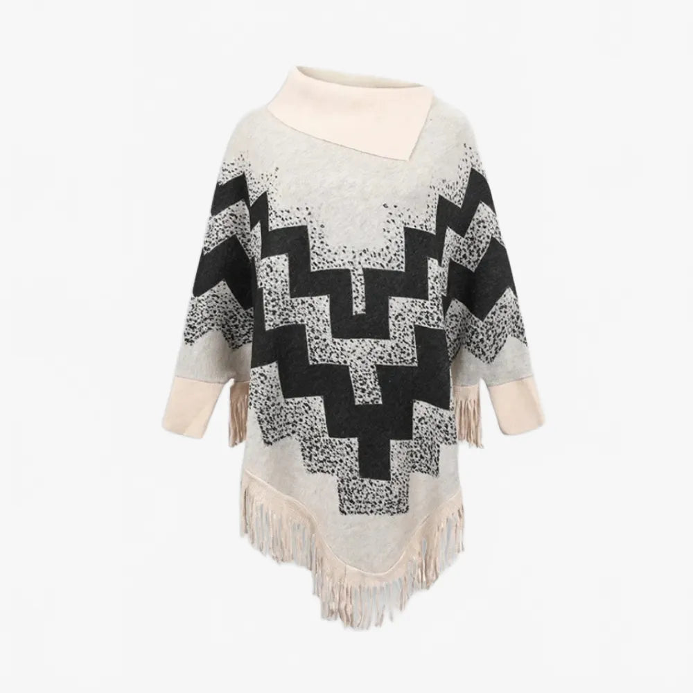 Poncho frangé élégant polyvalent pour toutes saisons-Poncho Passion