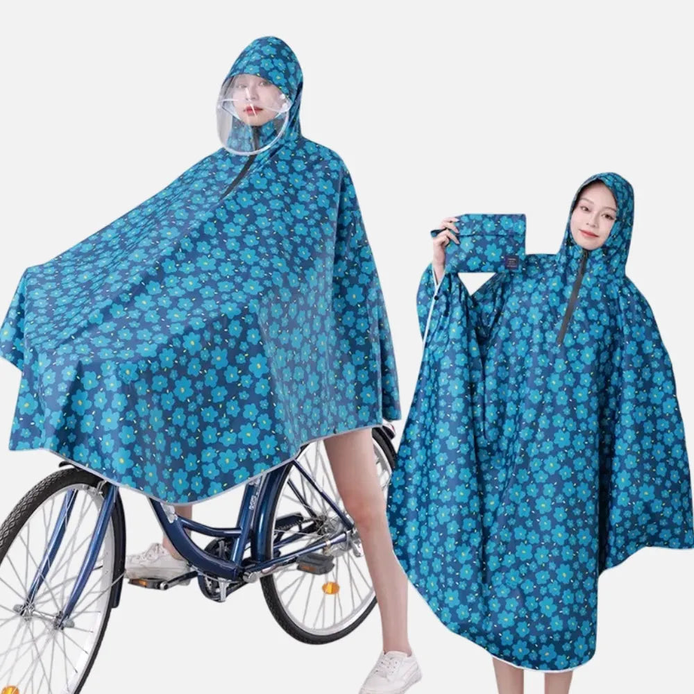 Poncho imperméable à fleurs pour vélo bleu élégant-Poncho Passion