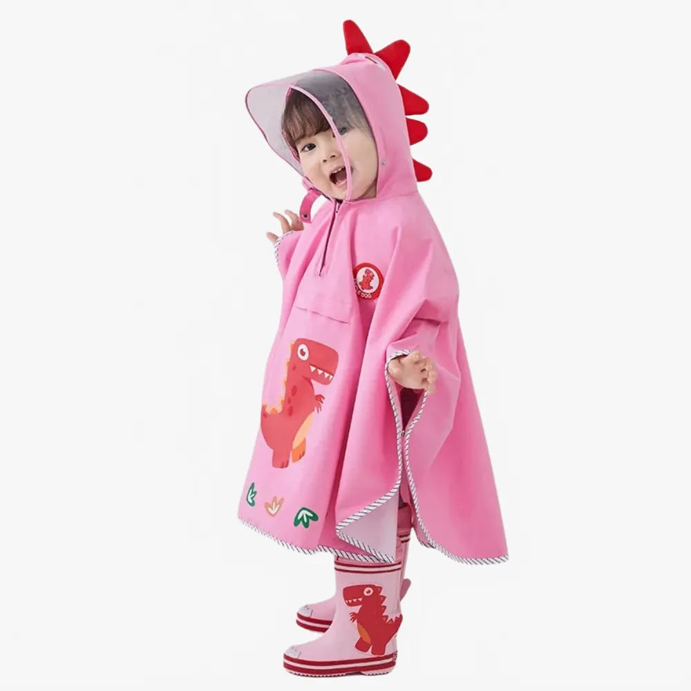 Poncho imperméable dinosaure enfant rose amusant-Poncho Passion