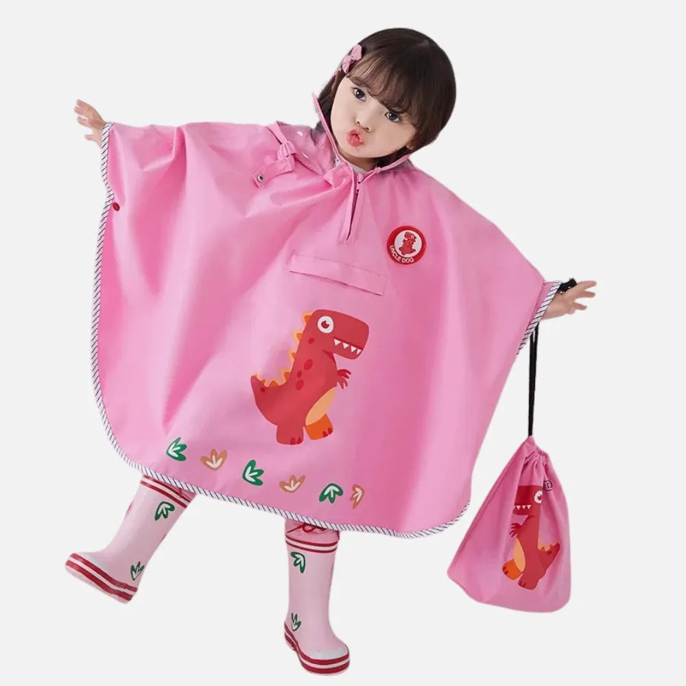 Poncho imperméable dinosaure enfant rose amusant-Poncho Passion
