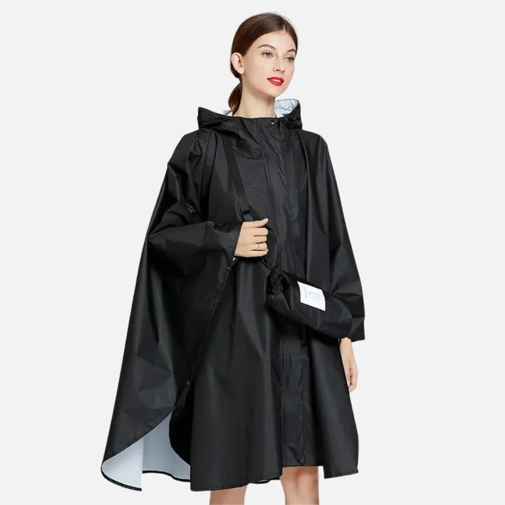 Poncho imperméable élégant femme noir intemporel-Poncho Passion