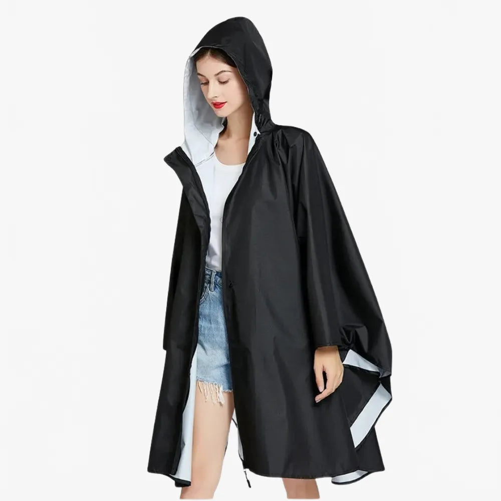 Poncho imperméable élégant femme noir intemporel-Poncho Passion