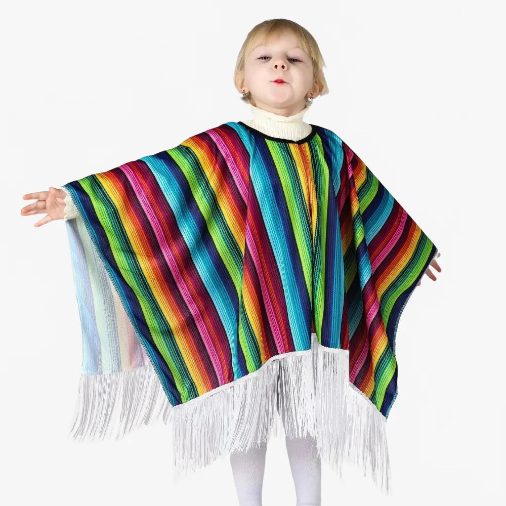 Poncho mexicain à franges pour enfant coloré et ludique-Poncho Passion