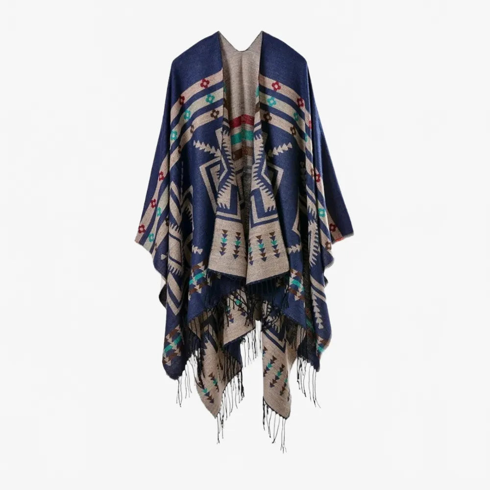 Poncho motif croix mexicaine bleu marine élégant-Poncho Passion
