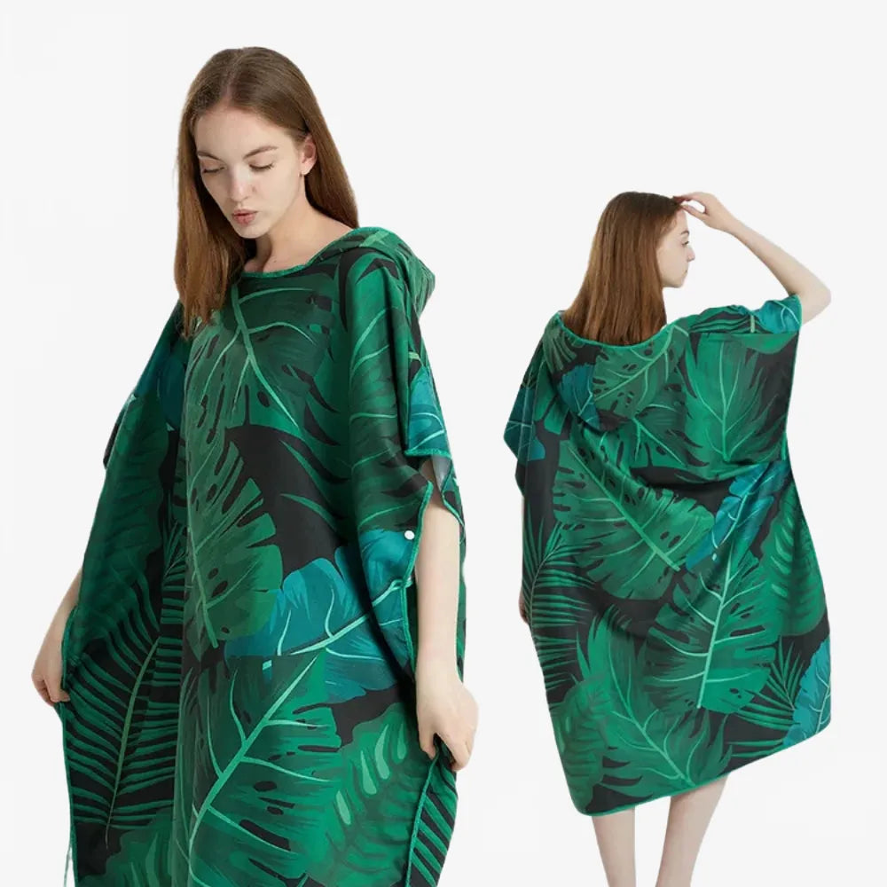 Poncho motifs feuilles style tropical pour plage-Poncho Passion