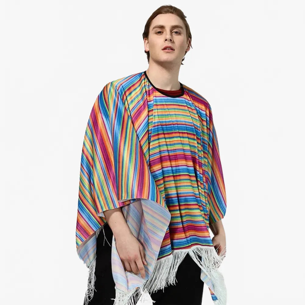 Poncho multicolore mexicain style festival vibrant-Poncho Passion