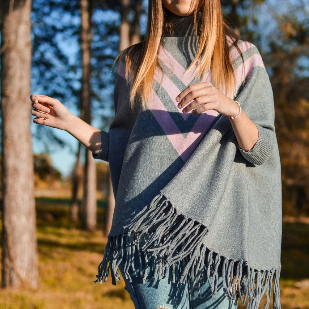 poncho passion poncho pour femme gris et rose