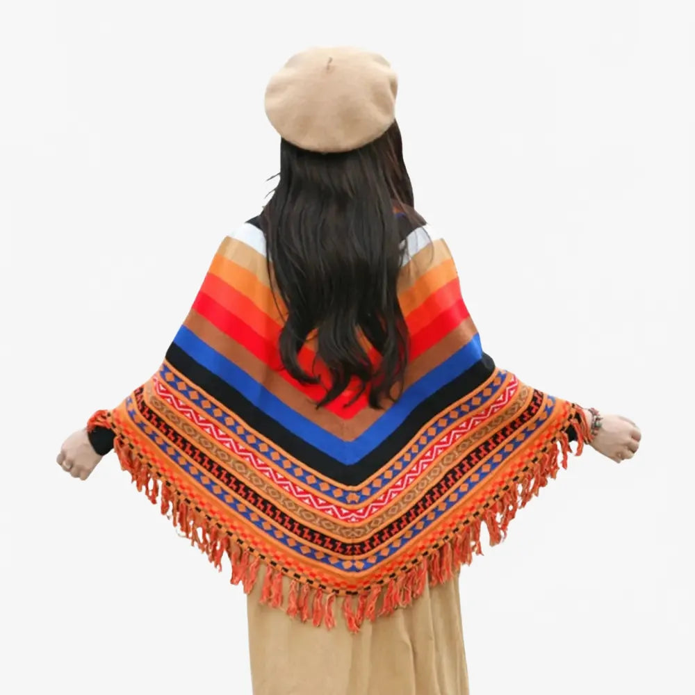 Poncho péruvien à franges ethnique coloré élégant-Poncho Passion