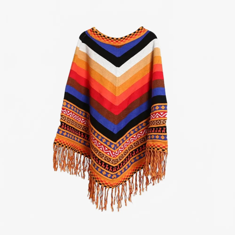 Poncho péruvien à franges ethnique coloré élégant-Poncho Passion