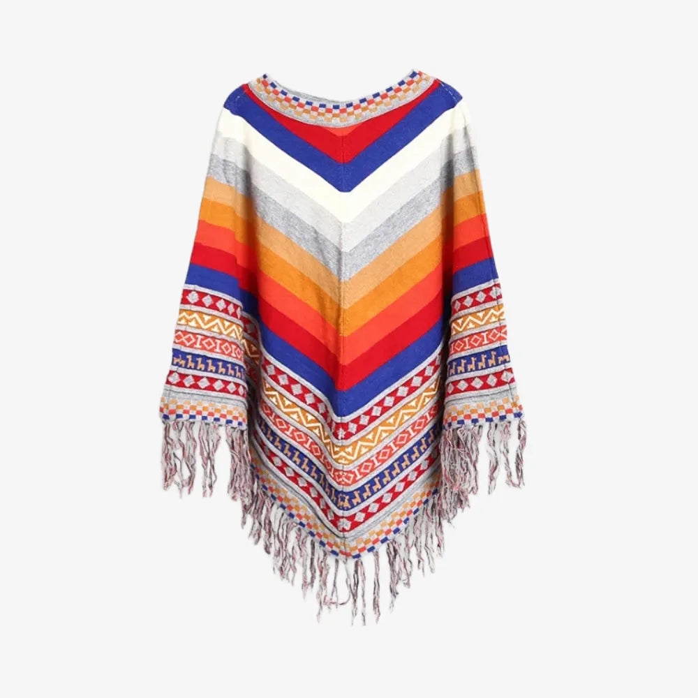 Poncho péruvien à franges ethnique coloré élégant-Poncho Passion
