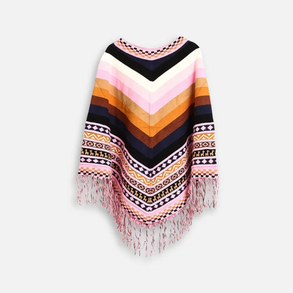 Poncho péruvien à franges ethnique coloré élégant-Poncho Passion