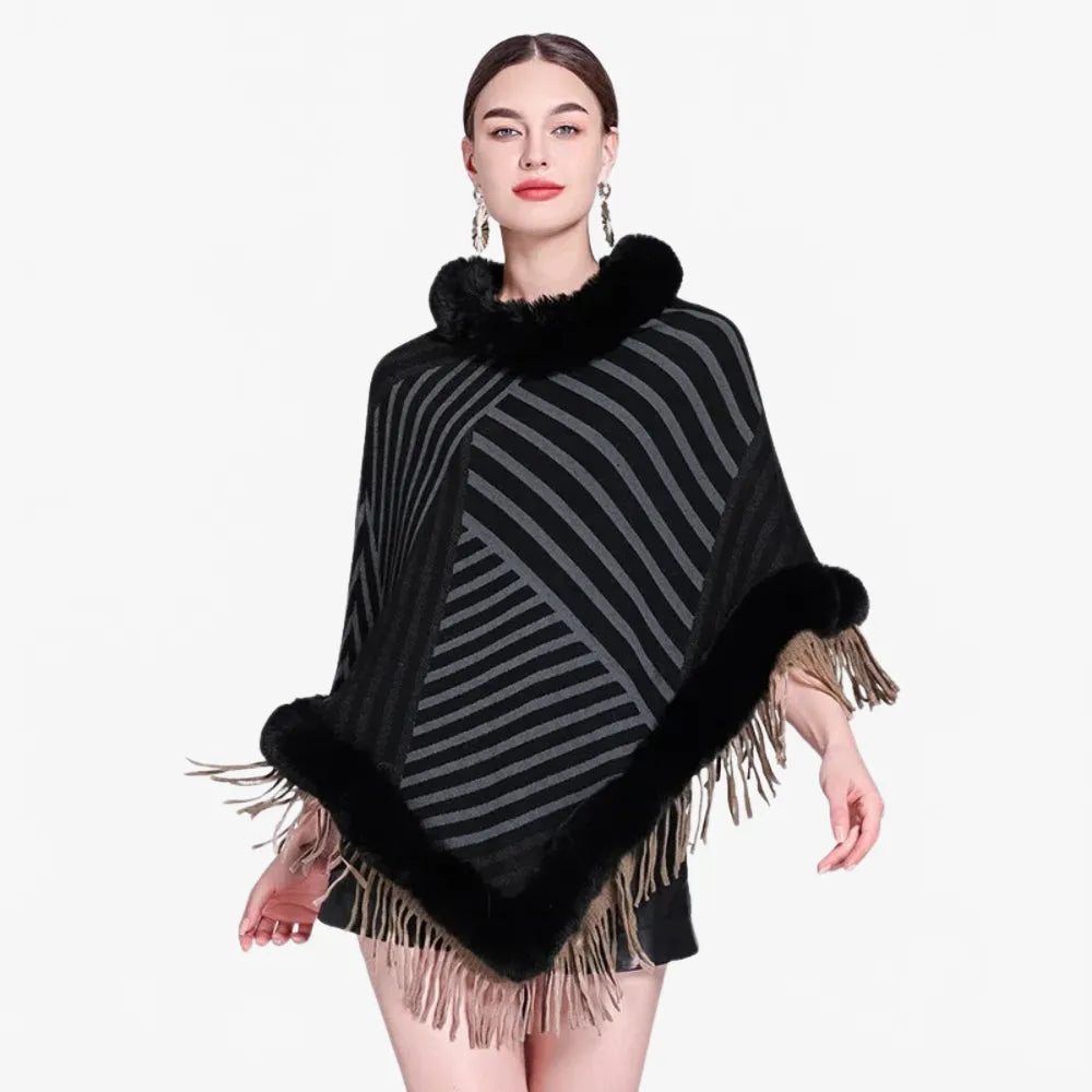Poncho rayé élégant et chaud pour toutes saisons-Poncho Passion
