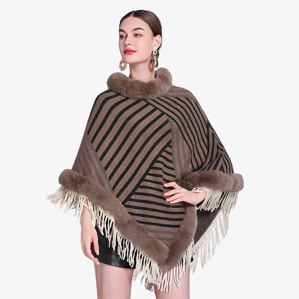 Poncho rayé élégant et chaud pour toutes saisons-Poncho Passion