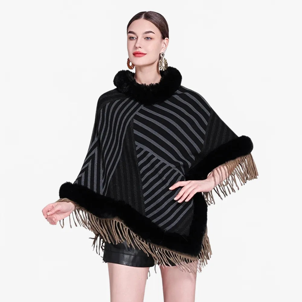 Poncho rayé élégant et chaud pour toutes saisons-Poncho Passion